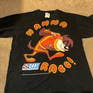Warner Bros. Black Tee with Racing Cartoon Graphic